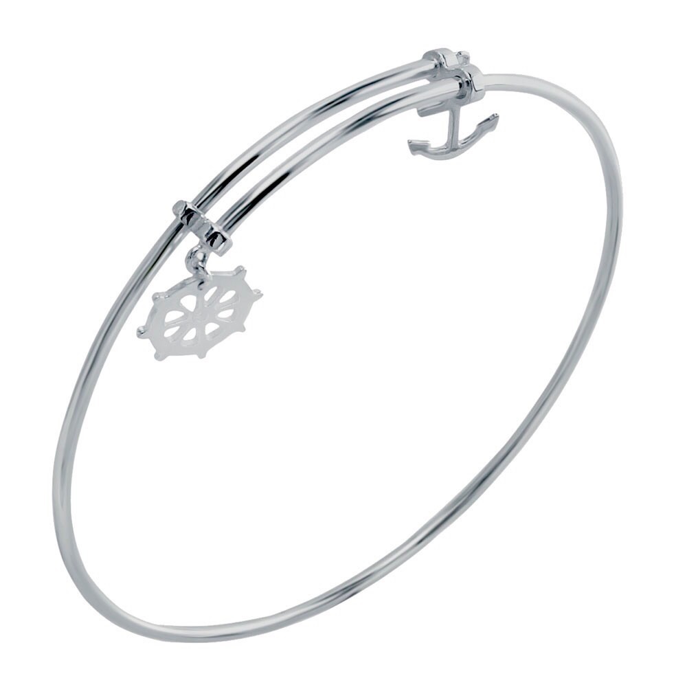 925 Sterling Silver Anchor & Steering Wheel Bangle
